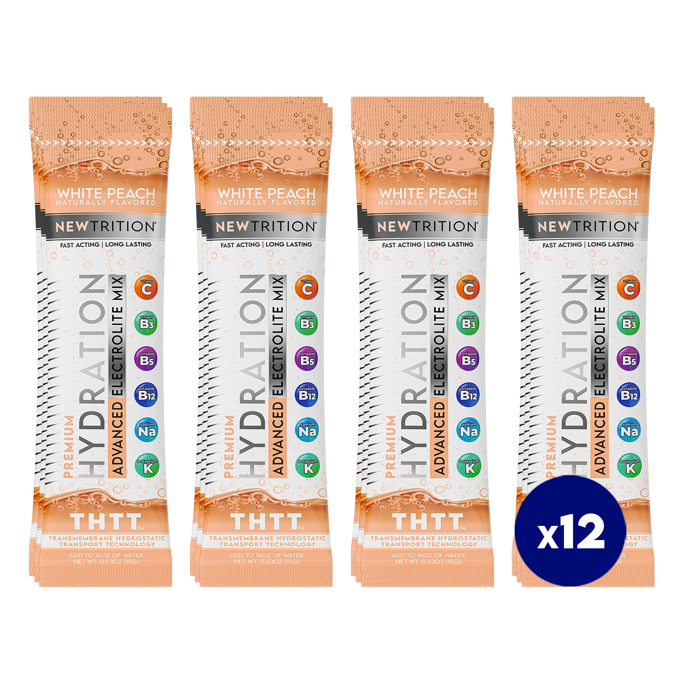Hydration Packets Electrolyte Drink Powder Packets | Dehydration Relief 12 Servings - White Peach